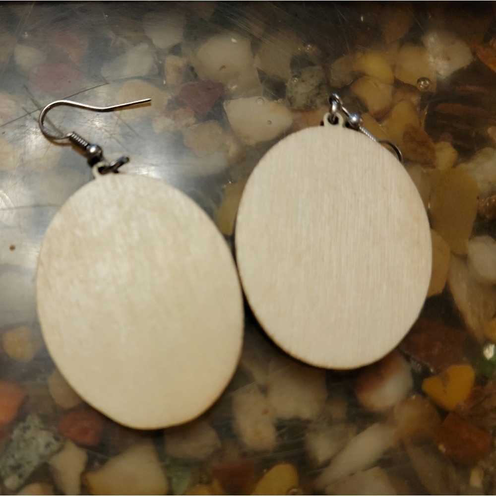Multi color Wooden Earrings,‎ yellow green black rhinestones - Picture 2 of 3